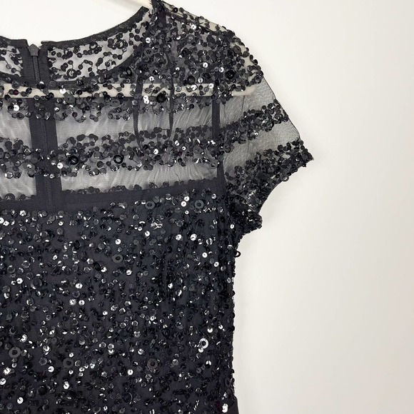 NWT Adrianna Papell Black Short Sleeve Illusion Sequin Bodice Jumpsuit Size 4 - Picture 5 of 12